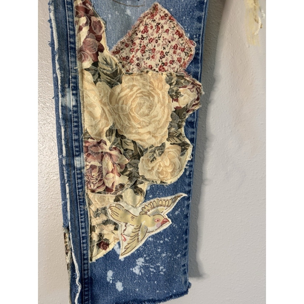 OOAK Upcycled Wrangler Jeans Whimsigoth Boho Lagenlook Reworked Denim Distressed - Picture 8 of 16